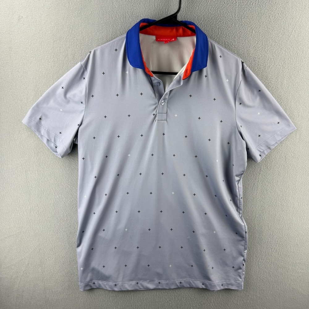 Redvanly Golf Polo‎ Mens Gray Stretch Performance All Over Print UPF